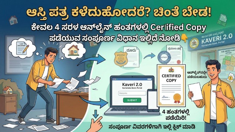 ಆಸ್ತಿ ಪತ್ರ ಕಳೆದುಹೋದರೆ ಏನು ಮಾಡಬೇಕು Certified Copy ಪಡೆಯುವ ವಿಧಾನ Kaveri 2.0