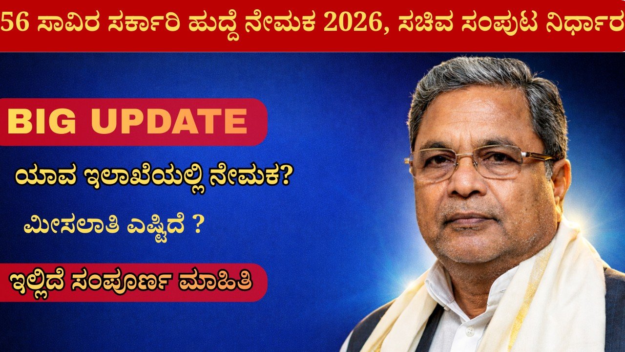 ಕರ್ನಾಟಕ 56 ಸಾವಿರ ಸರ್ಕಾರಿ ಹುದ್ದೆ ನೇಮಕ 2026 ಸಚಿವ ಸಂಪುಟ ಒಪ್ಪಿಗೆ ನಿರ್ಧಾರ