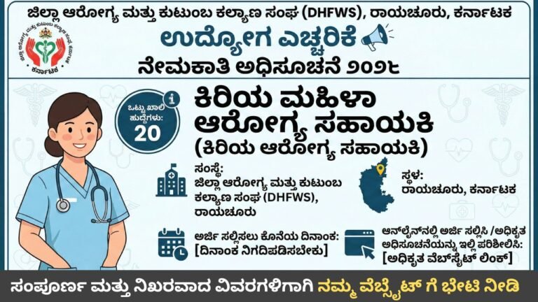 DHFWS Raichur Recruitment 2026 Junior Mahila Arogya Sahayak Vacancy