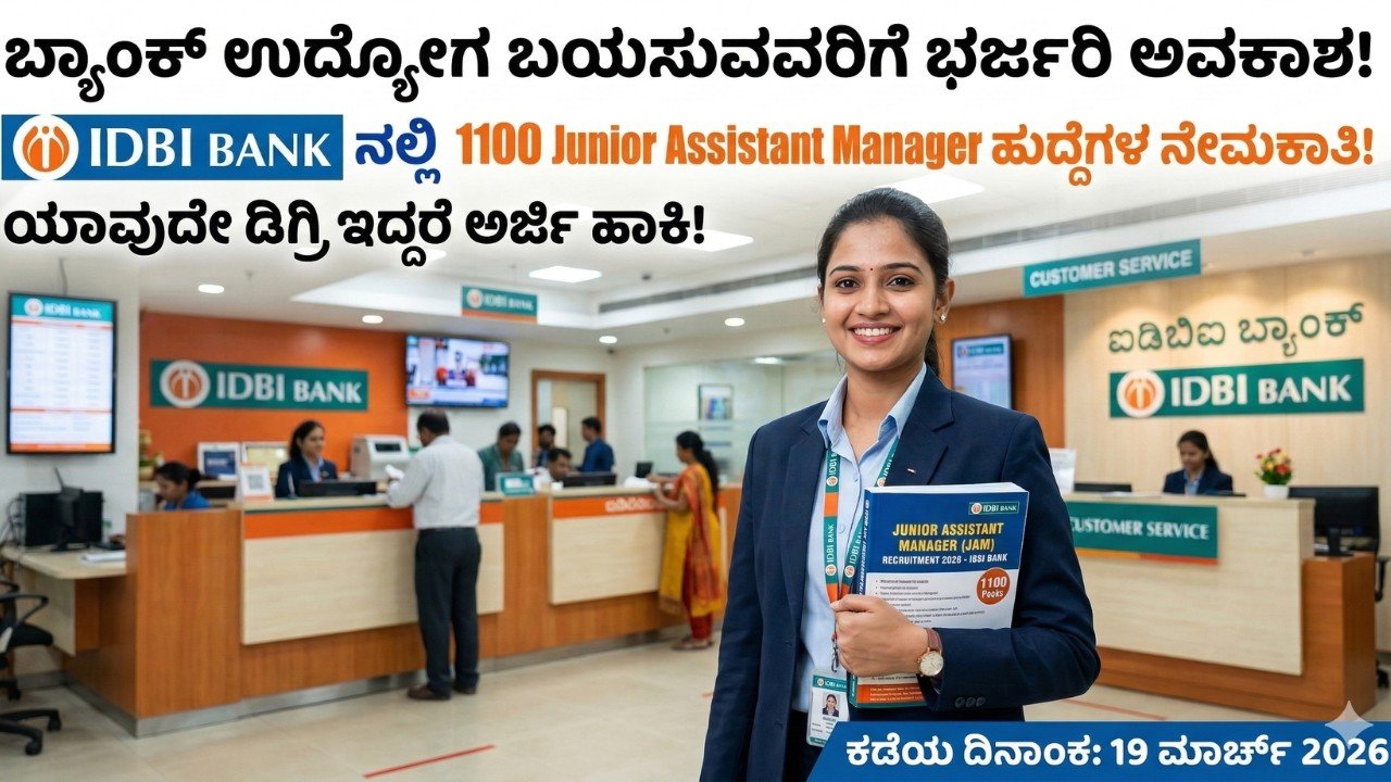 IDBI Bank Recruitment 2026 Junior Assistant Manager 1100 posts Kannada