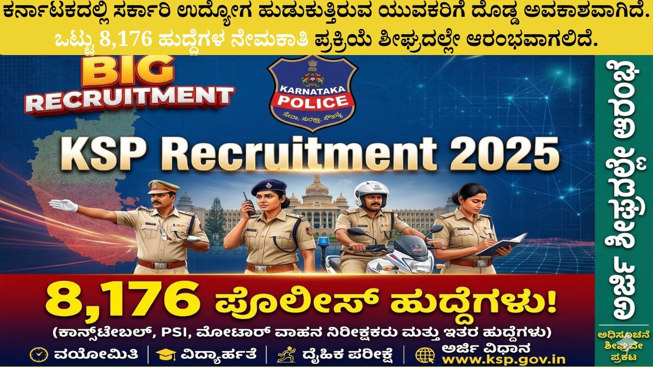 KSP Recruitment 2025 Karnataka police 8176 posts recruitment update