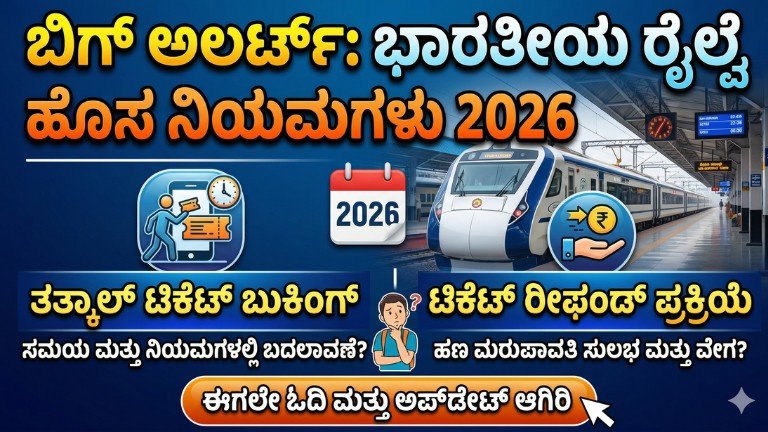 ರೈಲ್ವೆ ಇಲಾಖೆಯ ಹೊಸ ನಿಯಮ Railway department new rules 2026 tatkal aadhaar OTP refund rule