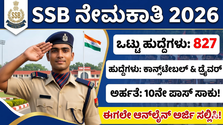 SSB Constable Recruitment 2026 – 827 ಕಾನ್ಸ್‌ಟೇಬಲ್ ಟ್ರೇಡ್ಸ್‌ಮನ್ ಮತ್ತು ಡ್ರೈವರ್ ಹುದ್ದೆಗಳು