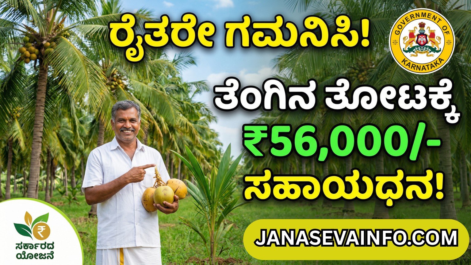 ತೆಂಗಿನ ತೋಟಕ್ಕೆ ₹56,000 ಸಹಾಯಧನ – Coconut Farm Subsidy 2026 ಮಾಹಿತಿ