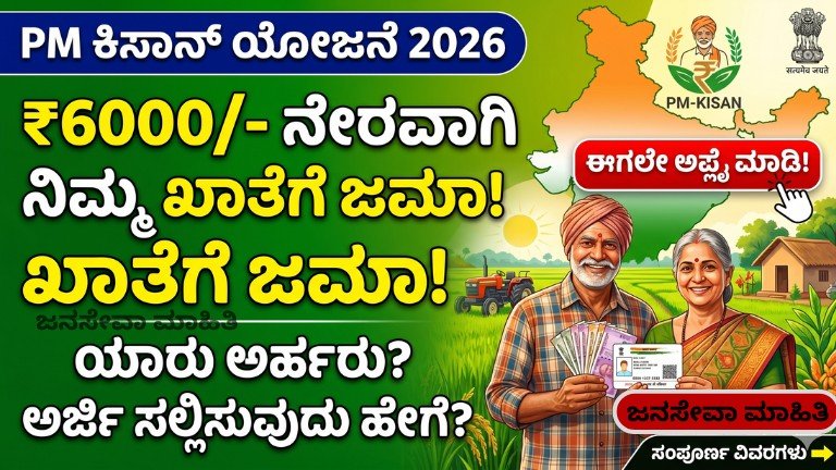 PM Kisan Scheme 2026 ₹6000 ಹಣ ರೈತರಿಗೆ ನೇರ ಬ್ಯಾಂಕ್ ಖಾತೆಗೆ ಜಮಾ ಮಾಹಿತಿ ಕನ್ನಡದಲ್ಲಿ