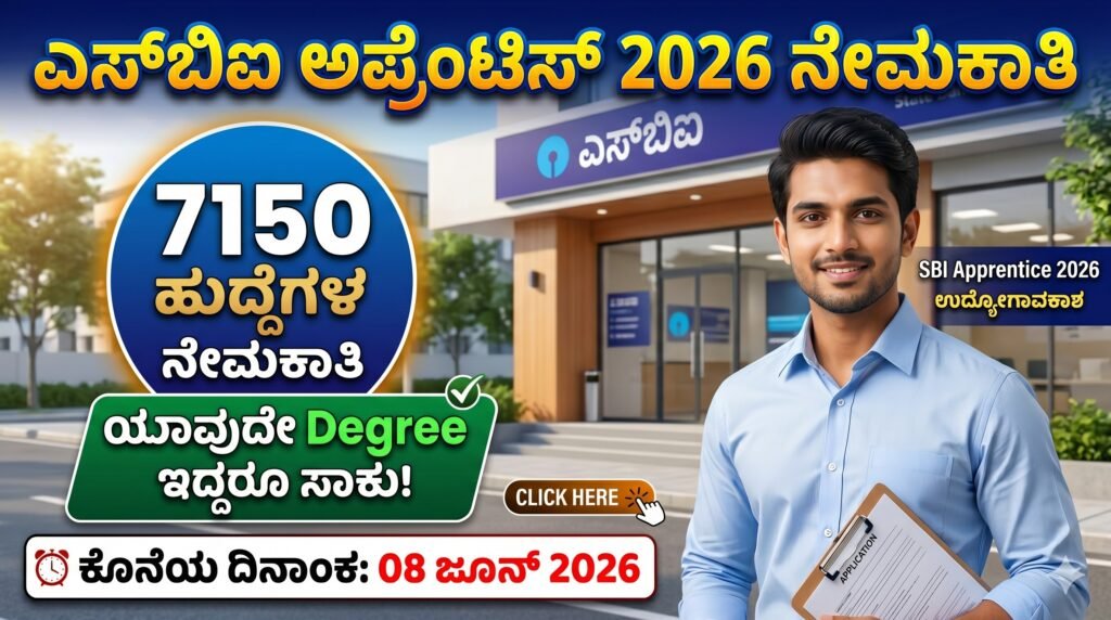 SBI Apprentice Recruitment 2026 ನಲ್ಲಿ 7150 ಹುದ್ದೆಗಳ ಭರ್ಜರಿ ನೇಮಕಾತಿ ಕುರಿತ ಕನ್ನಡ ಮಾಹಿತಿ
