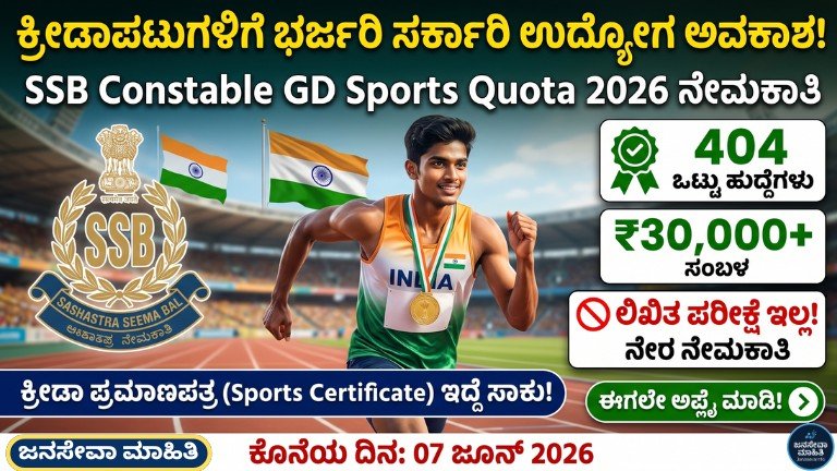 SSB Constable GD Sports Quota recruitment notification for 404 posts in Kannada