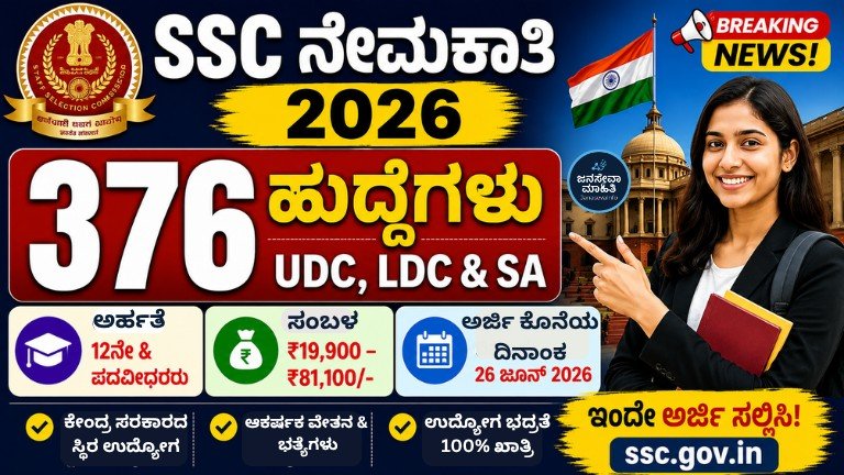 SSC LDC Recruitment 2026 376 UDC LDC Secretariat Assistant Government Jobs Apply Online Kannada
