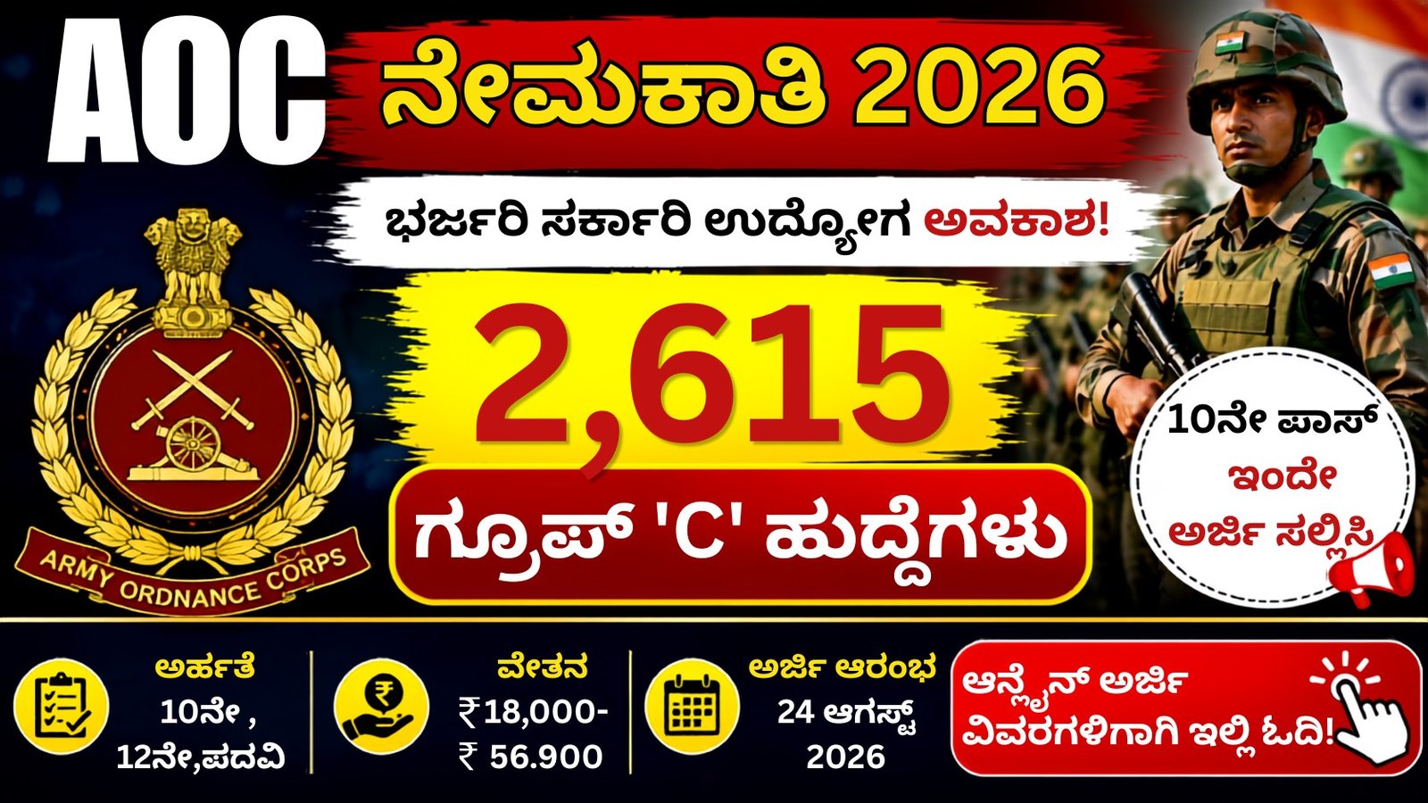 AOC Recruitment 2026 2,615 ಗ್ರೂಪ್ C ಹುದ್ದೆಗಳ ಮಾಹಿತಿ