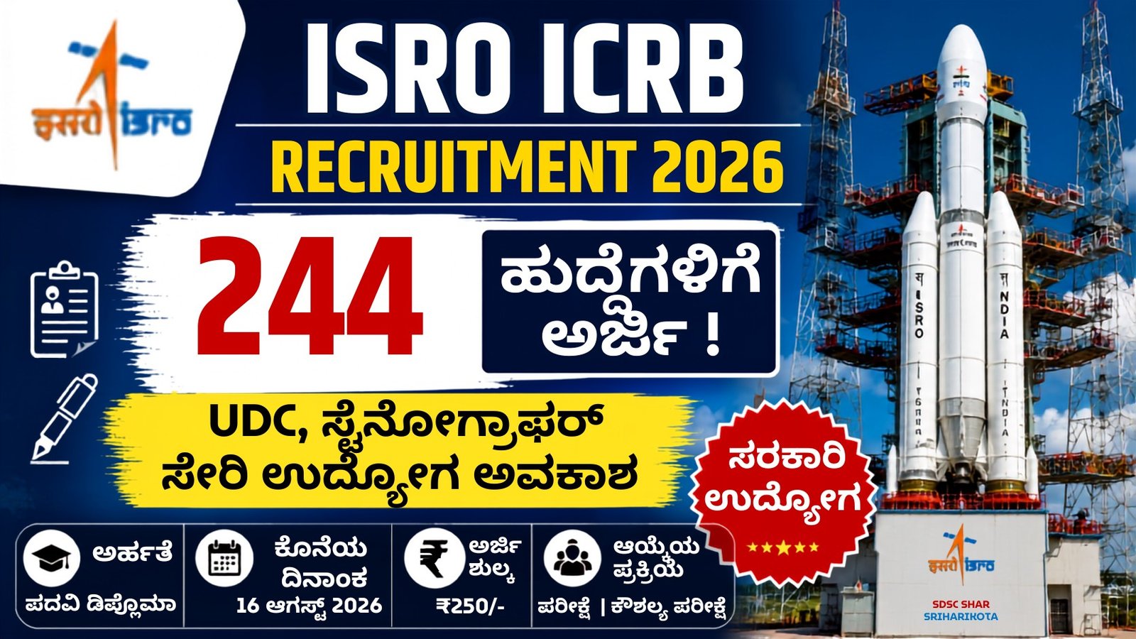ISRO ICRB Recruitment 2026 244 ಹುದ್ದೆಗಳ ನೇಮಕಾತಿ