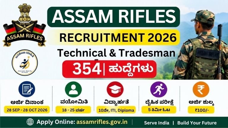 Assam Rifles Recruitment 2026 Technical and Tradesman 354 ಹುದ್ದೆಗಳು