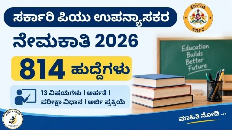 Govt PU Lecturer Recruitment 2026– 814 ಹುದ್ದೆಗಳು